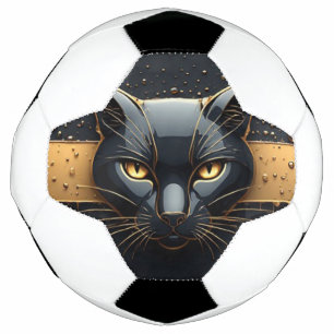 Ballon De Foot Tête de chat noir avec design à gouttes d'or 🐈