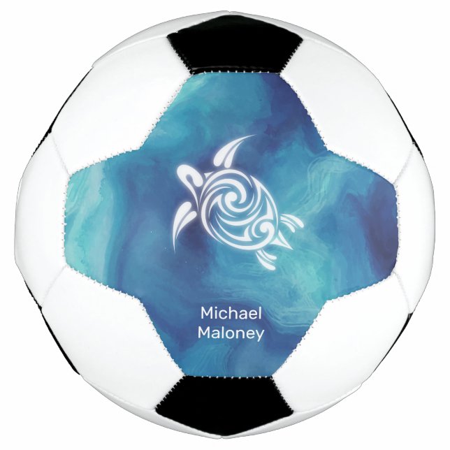 Ballon De Foot Tortues blanches en Aquarelle Bleue Océan Bleu Vot (Devant)
