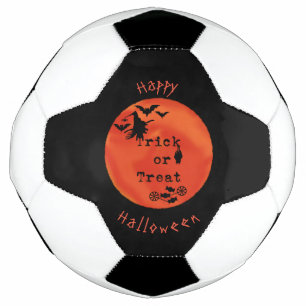 Ballon De Foot Trick ou Treat with Witch & Bats on Orange Moon