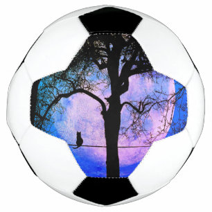 Ballon De Foot Un chat noir sur une Pleine lune de fil