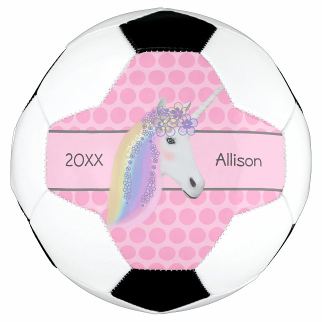 Ballon De Foot Unicorne rose arc-en-ciel filles personnalisées (Devant)