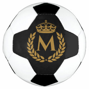 Ballon De Foot Vintage Royal King Golden Crown Nom initial Noir