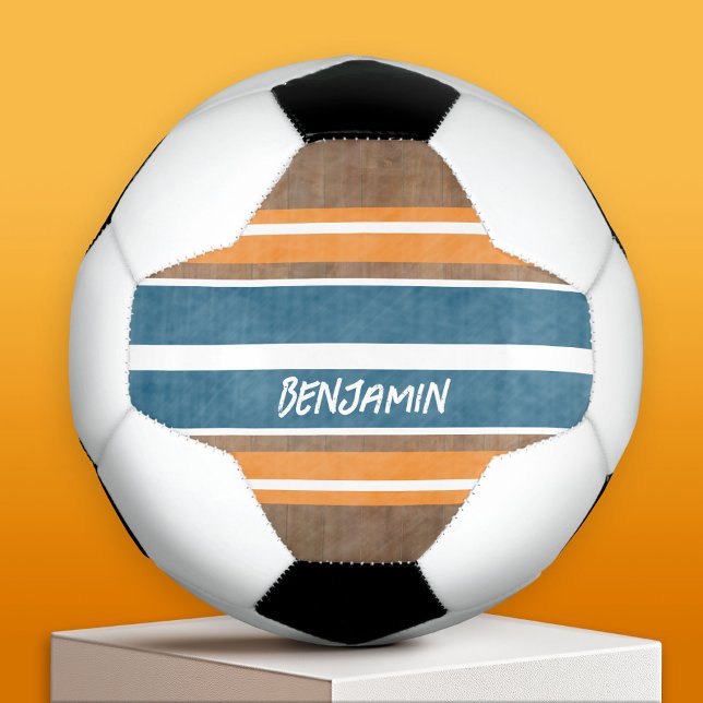 Ballon De Foot Vintage Surfboard Stripes - Subtle Wood Arrière -  (Custom Soccer Ball)