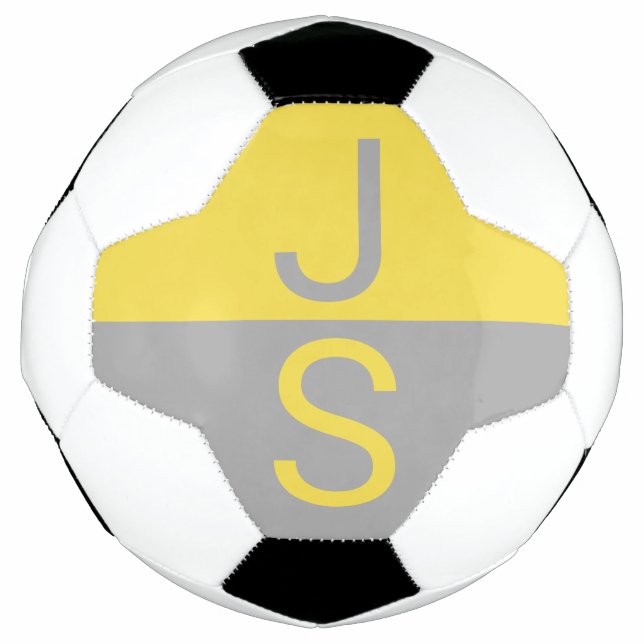 Ballon De Foot Yellow & Grey Modern Initials monogram (Devant)