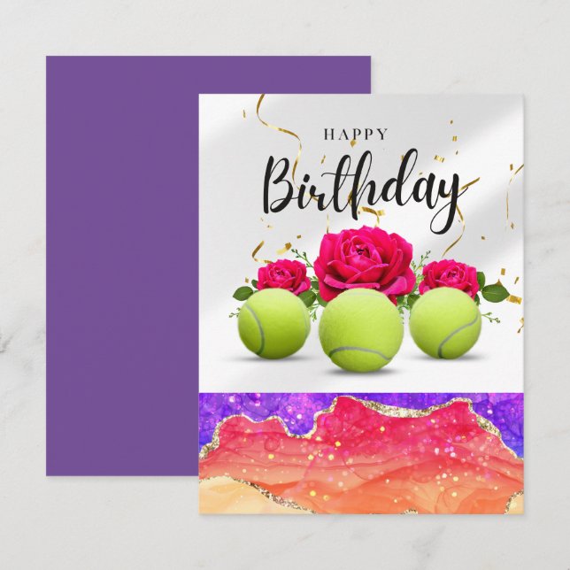 Ballon de tennis et Fleurs pour Joueur Carte d'ann (Devant / Derrière)
