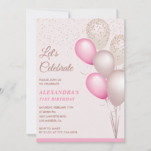 Ballons 71e anniversaire invitations Pink Confetti
