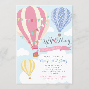 Ballons à air chaud rose et violet Invitation d'an
