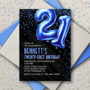Ballons à huile bleue 21e anniversaire Invitation