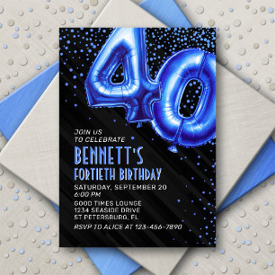 Ballons à huile bleue 40e anniversaire Invitation