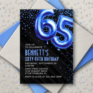 Ballons à huile bleue 65e anniversaire Invitation