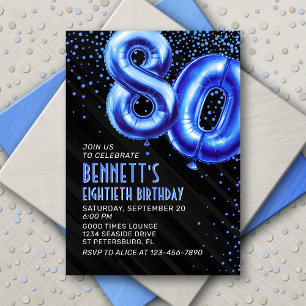 Ballons à huile bleue 80e anniversaire Invitation