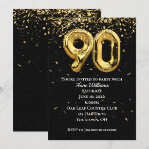 Ballons à huile d'or 90e anniversaire Invitation d