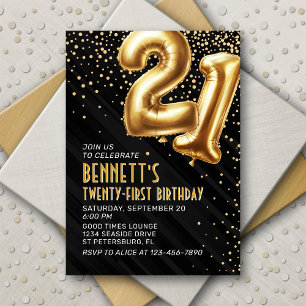Ballons à huile d'or Invitation 21e anniversaire