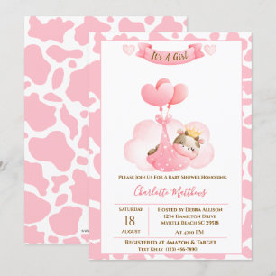 Ballons à nuages de vache mignonne Invitation Baby