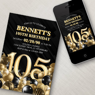 Ballons Black Gold 105e anniversaire Invitation