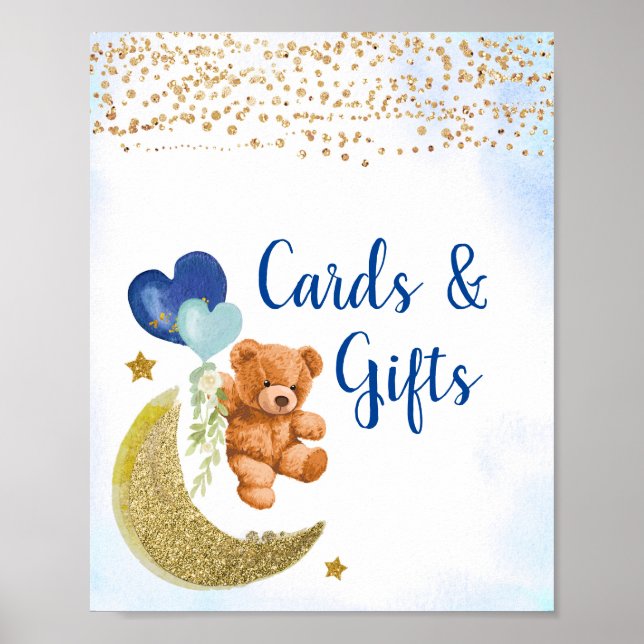 Ballons bleu Teddy Bear Cartes et Cadeaux Poster (Devant)
