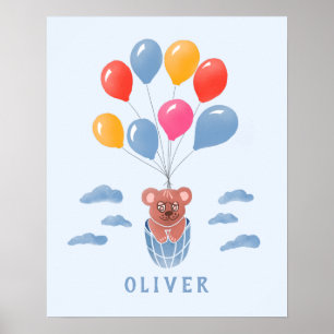 Ballons Bleus Bleus Ours En Teddy Mignonne Poster 