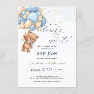 Ballons Bleus Teddy Bear Invitation Baby shower