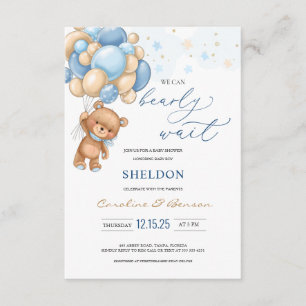 Ballons Bleus Teddy Bear Invitation Baby shower