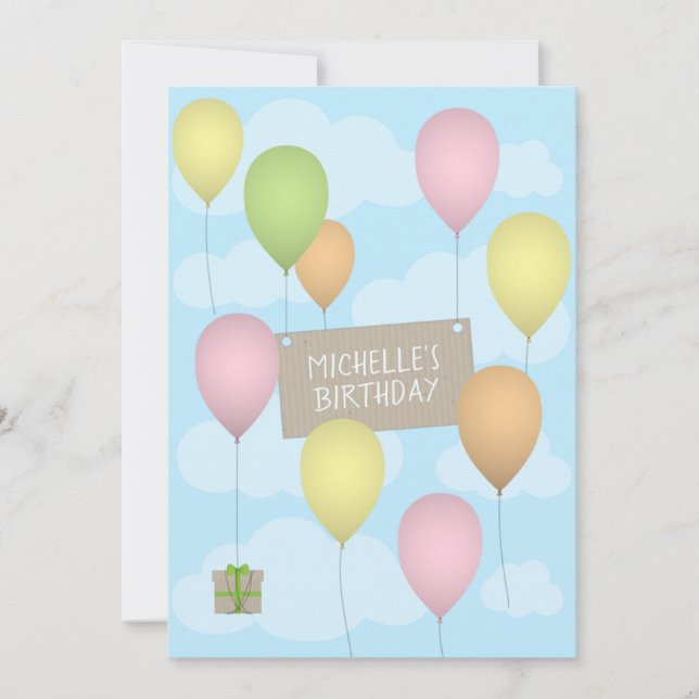 Ballons colorés Carte de voeux d'anniversaire plat (Devant)