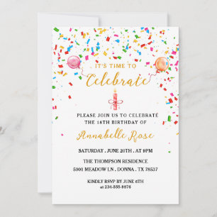 Ballons colorés & Confetti Invitation Anniversaire