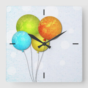 Ballons colorés horloge murale carré