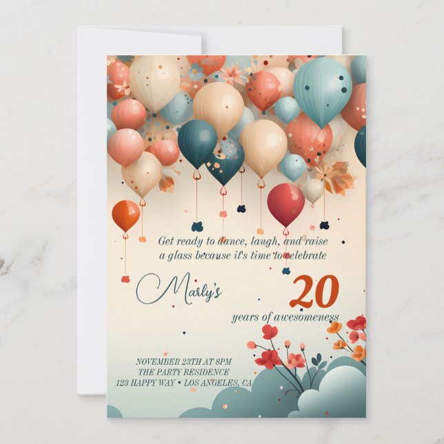 Ballons colorés Invitation de fête d'anniversaire (Devant)