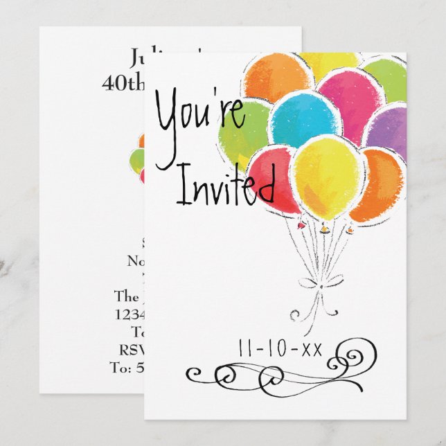 Ballons colorés Invitation de fête d'anniversaire (Devant / Derrière)