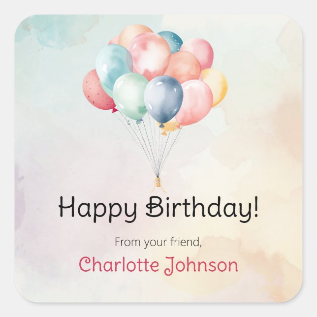 Ballons d'anniversaire heureux Stickers cadeau / É (Devant)