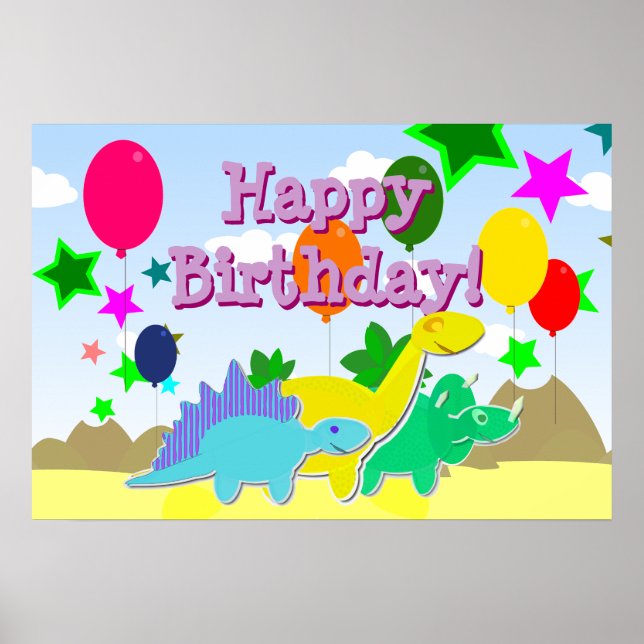 Ballons d'anniversaire joyeux Poster des dinosaure (Devant)
