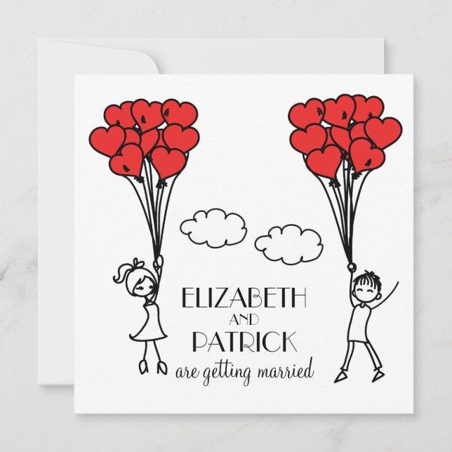Ballons de coeur rouge Faire-part de mariage (Devant)