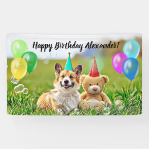 Ballons de Corgi amusants Bannière de fête d'anniv