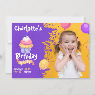 Ballons de cupcake violet Invitation Anniversaire