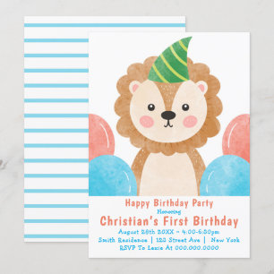 Ballons de Lion mignons Invitations d'anniversaire