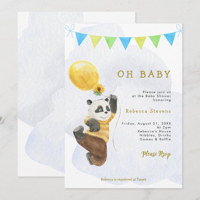 ballons de panda baby shower invitation (Devant / Derrière)