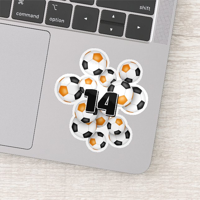 ballons de soccer noir orange sticker w jersey num (Détail)