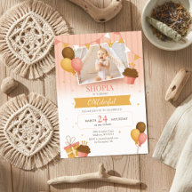 Ballons d'or rose 1er anniversaire Invitation phot