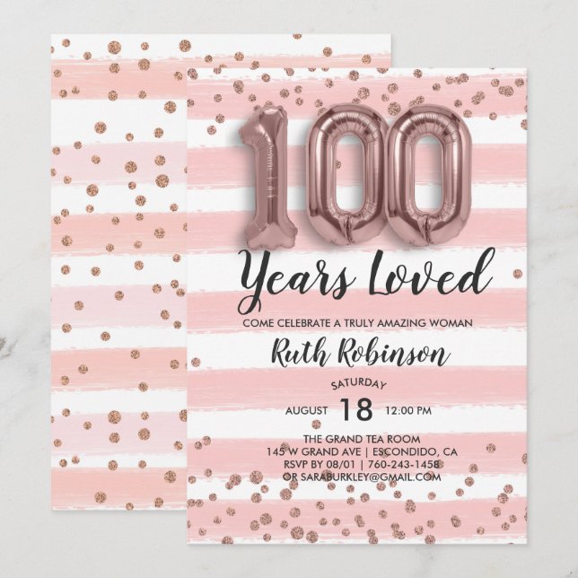 Ballons d'or rose | Invitation du 100e anniversair (Devant / Derrière)