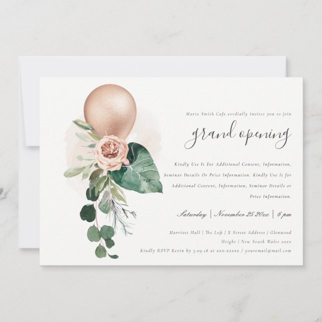 Ballons d'or Rose mignon Floral Grand Invitation d (Devant)