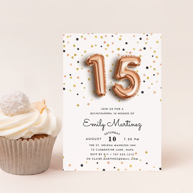 Ballons d'or rose | Quinceanera Invitation (Créateur téléchargé)
