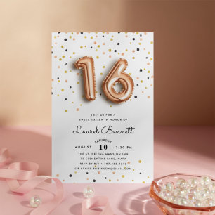 Ballons d'or rose   Sweet 16 Party Invitation
