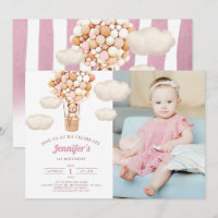 Ballons d'Ours Rose Première Invitation Fille Anni