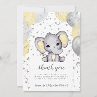Ballons Eléphants Baby shower Jaune Merci