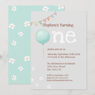 Ballons et drapeaux 1er anniversaire Invitation