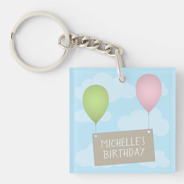 Ballons et étiquette Porte - clé d'anniversaire (Devant)