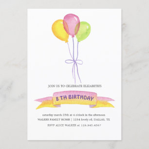 Ballons et rubans   Invitation d'anniversaire