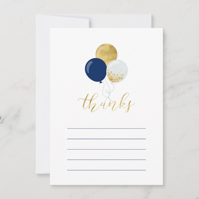Ballons Gold & Navy | Carte de note Merci à la par (Devant)