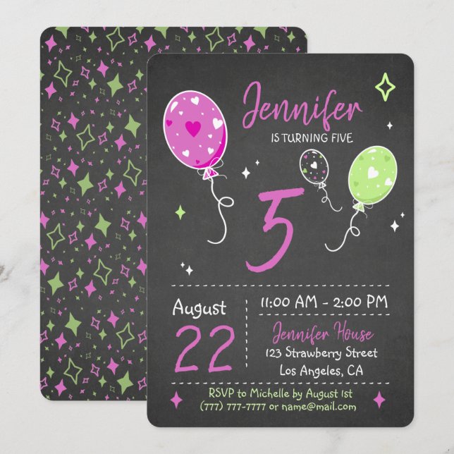 ballons gonflables | Invitation à Chalkboard d'ann (Devant / Derrière)