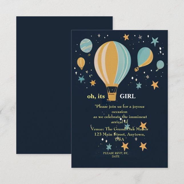 ballons parachute bleu bébé douche invitation (Devant / Derrière)