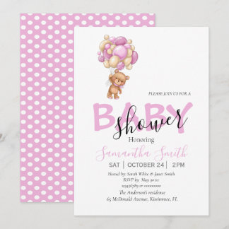 Ballons Pink Baby Invitation